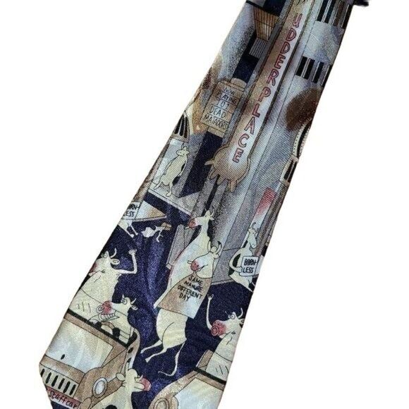 Vintage Mens Accessories, Fratello Necktie "Underplace" Socialite Cow Theme Tie - Picture 3 of 3